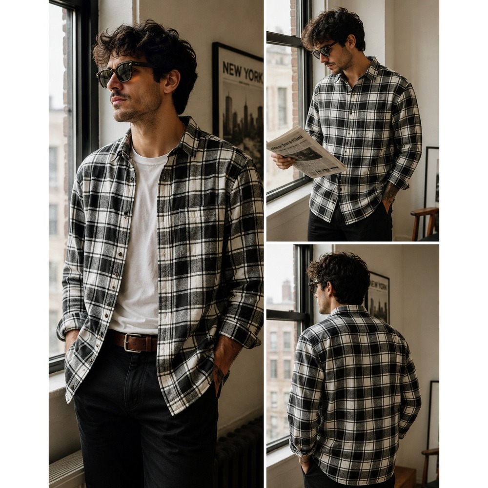 NN07‎ Errico Shirt Mens Medium Olive Green Plaid Button Down 100% Cotton